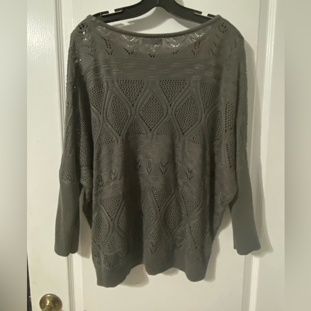 New York & Company Womens Sz L Grey Geometric Knit 3/4 Sleeve Pullover Sweater